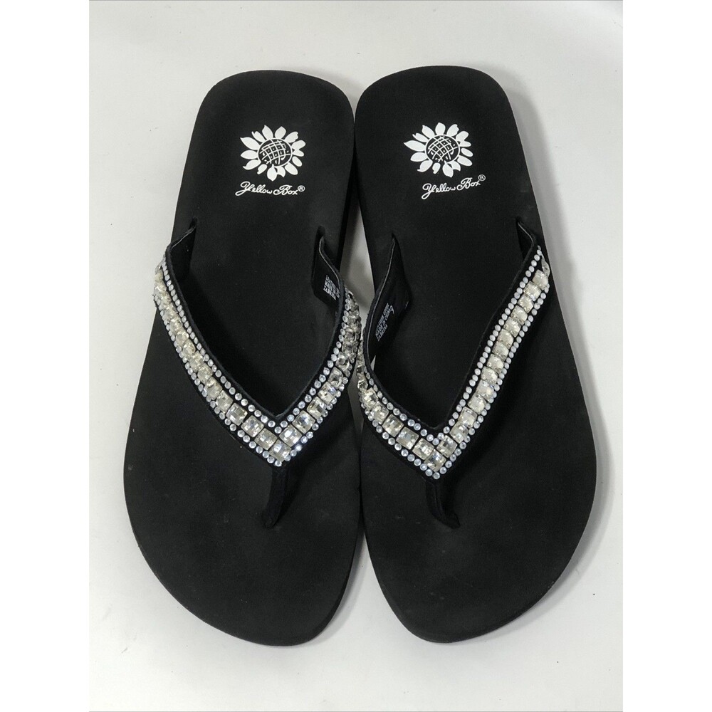 Womens YELLOW BOX Zabrina Clear Rhinestone Wedge Flip Flops Size 9M Sparkly Gems